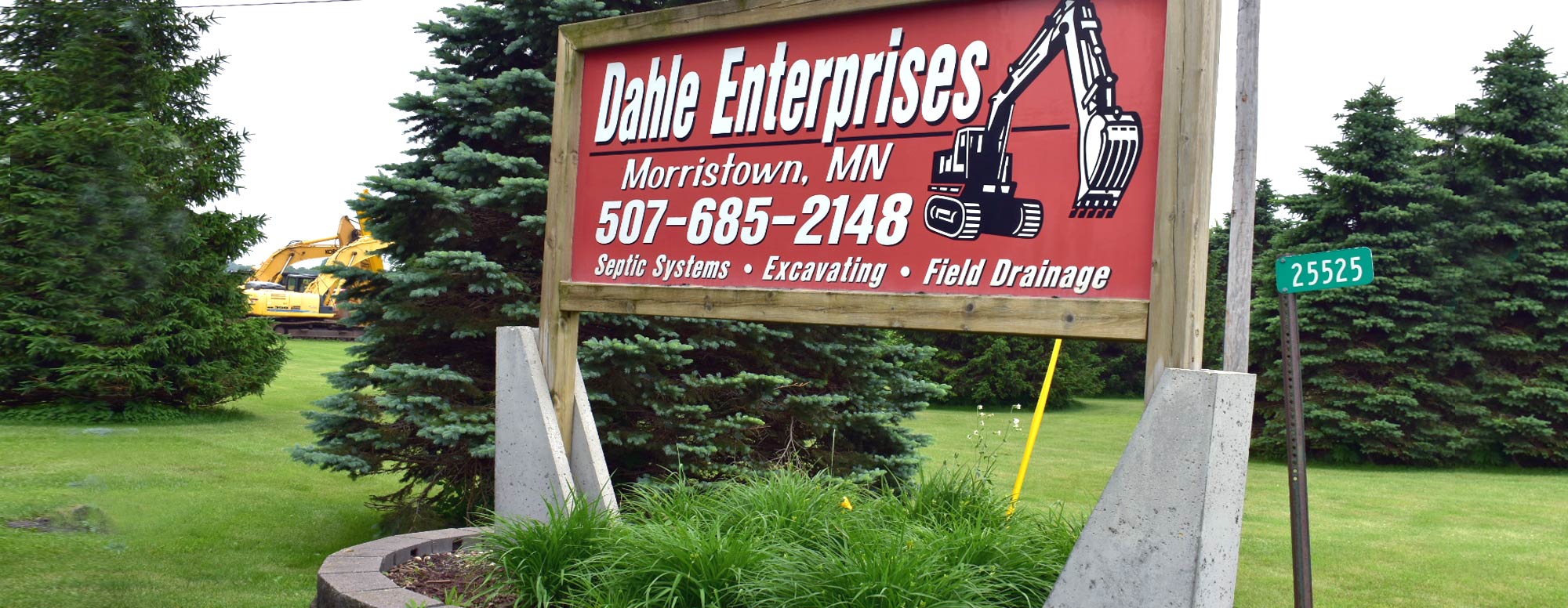 Dahle Enterprises' business welcome sign outside their facility location in Morristown, MN